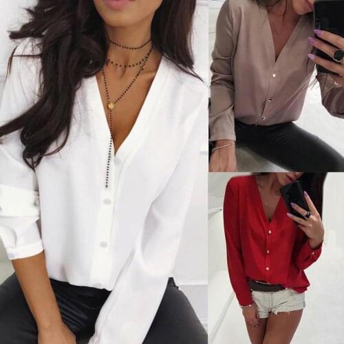 Elegant Women Blouses Solid Color Office Ladies Top Long Sleeve Blouses Shirts Women V NeckBlouses Women Blusa Feminina Tops