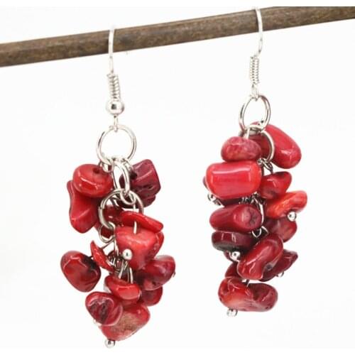 Long Drop Dangle Earring 9-11mm Irregular Earrings for Women Natural Stone Red Coral Yellow Tiger Eyes Party Eardrop Gift A70