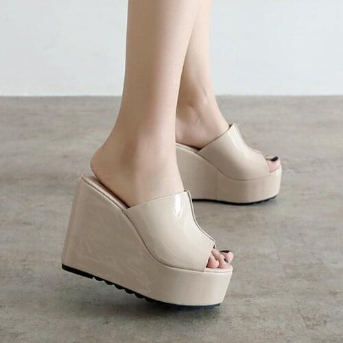 INS Hot Sale Ladies Pumps Solid Slip on Open Toe Platform Sandals Women Wedges Casual Concise Outside Shoes Woman Slides