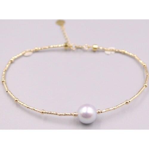 Au750 Real 18K Yellow Gold Bracelet For Women Female Natural Seawater Pearl 8mm Ball Gold Beads Bracelet 17cmL Extend Chain