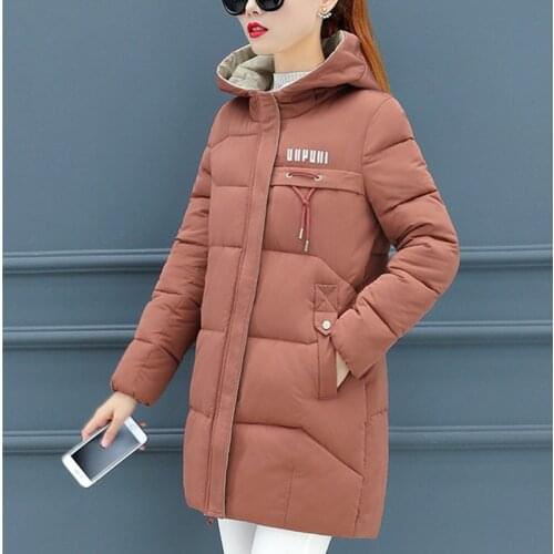 Winter Cotton Womens Down Jacket Hooded Long Sleeve Cardigan Zipper Plus Size Loose Solid Thick Vogue Office Lady Down Jacket