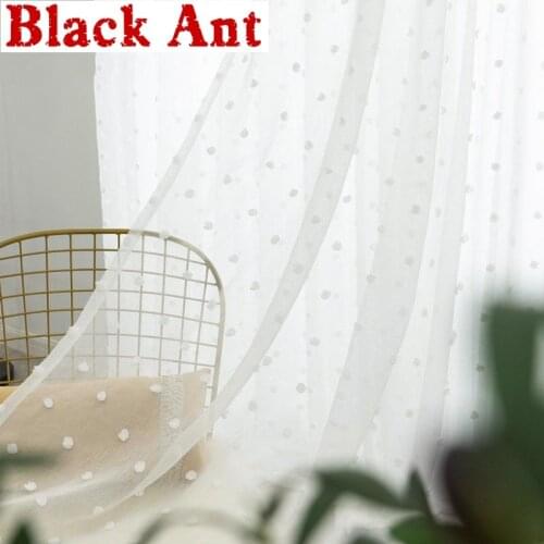 White Dots 3D Curtain Window Bedroom Sheer Fabrics Drape Bay Kitchen Panel Cortinas Tulle Curtain Home Decoration X-ZH036#30