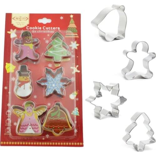 6pcs Christmas Cookie Cutter Mold 3D Stainless Steel Biscuit Mould Candy Biscuit Mold Cooking Tool Christmas Theme Metal Cutter