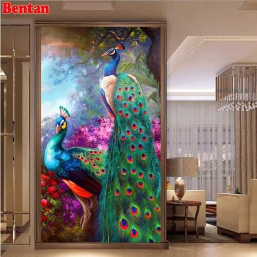 DIY Diamond Painting Peacock couple Full Drill Round stones Embroidery Rhinestone Pictures 5D Home Decoration mosaic sticker