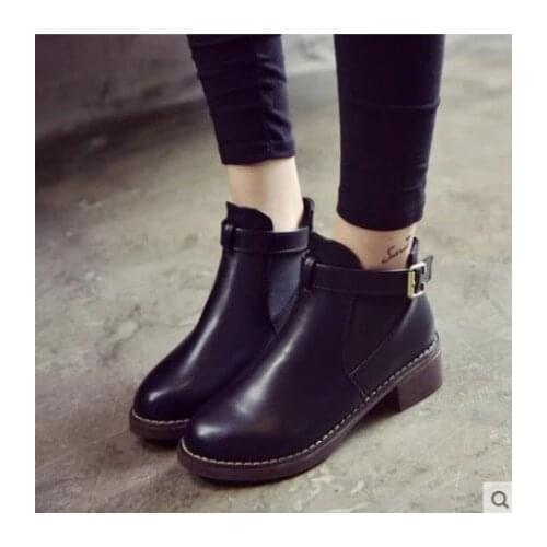 Women Ankle Boots Autumn Female Shoes Woman Flat Fashion Platform Round Toe Buckle Strap Solid Comfortabl Plus Size 35-43