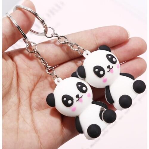 10 Pcs Cute Anime Panda Keychain Baymax Minions Key Chain Car Motorcycle Keyring Silicone PVC Keyring Pendant Girls Gift YSL393