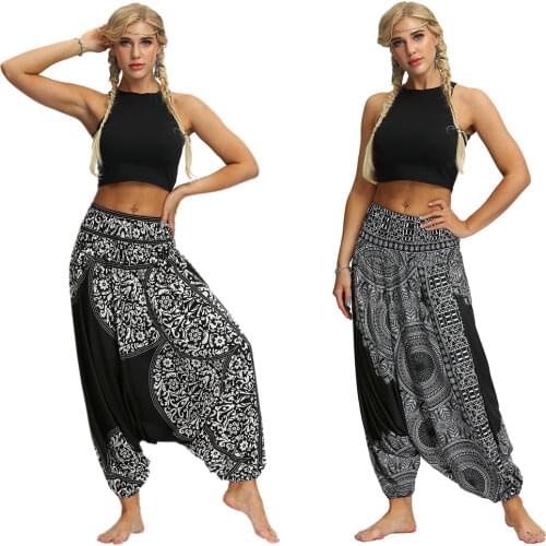 90s Fashion Women Casual Loose Crotch Pants Autumn Boho Hip Hop Dance Pants Womens Printed Fitness Sport High Waist Harem Pants