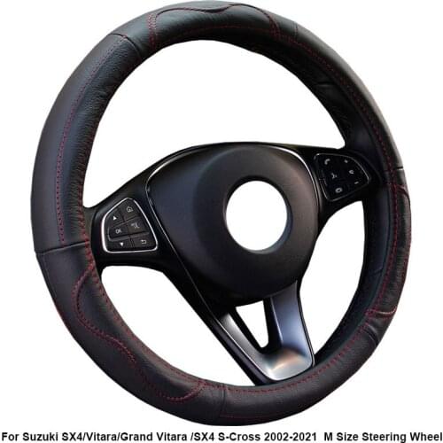 Cow True Leather Car Steering Wheel Cover For Suzuki SX4 Vitara Grand Vitara SX4 S-Cross 2002 - 2021 M Size Steering Wheel