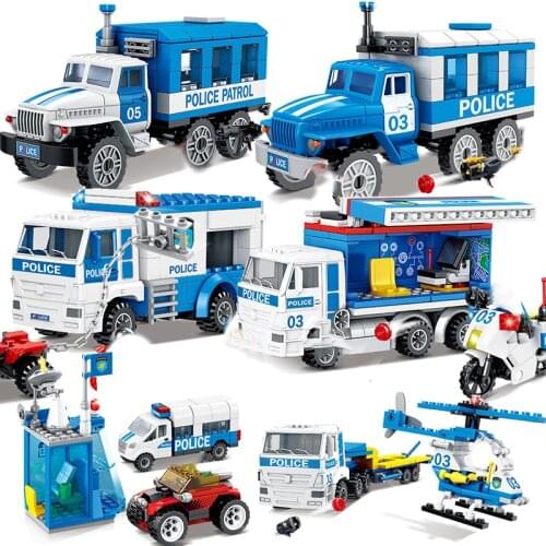 City Police Chase Truck Car Mobile Prison Heilicopter Motorcycle Building Model Blocks Kits Kid Toy Children Patrol Station Sets