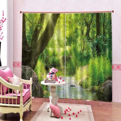 House Indoor Decor Curtain the Stream in Greenery Jungle Waterscape Scenery Window Drapes For Living room bedroom