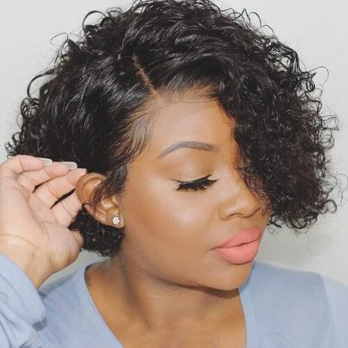 FAVE Brazilian Short Afro Curly Wig Remy Bob Wig Lace Front Human Hair Wigs 150% Density Side Part Glueless Wig for Black Women