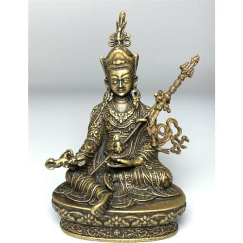 Brass Casting Guru Padmasambhava Mini Sculpture Tibetan Buddhist Home Decoration