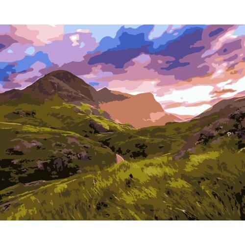 Valley dusk road Scenery DIY Painting By Numbers Big Sizes Propylene Oil Painting Special Gift Art Home Decoration 60x75cm