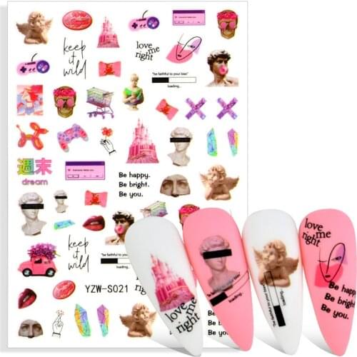 Nail Decals Water Transfer Stickers Sexy Lips Tongue Makeup Girls Sliders Decoration Manicure Wraps Tattoo Modern cool girl
