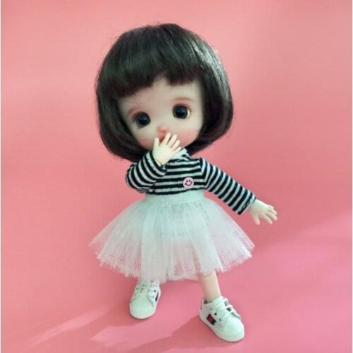 Bjd clothes ob11 baby clothes Short skirt mesh skirts long-sleeved striped T-shirts for obitsu11, gsc, pd9 , molly 1/12bjd doll