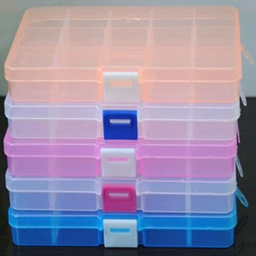 Plastic 15Slots Adjustable Jewelry Storage Box Case Craft Organizer Beads