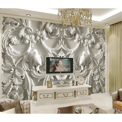 Custom Any Size Mural Wallpaper Classic white simple European embossed 3d stereo TV background wall painting