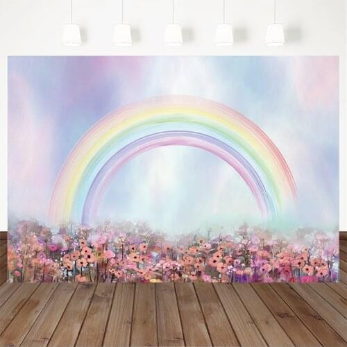 Rainbow Birthday Party Background Colorful Flowers Backdrop Fantasy Customized Photographic Background for Photo Studio