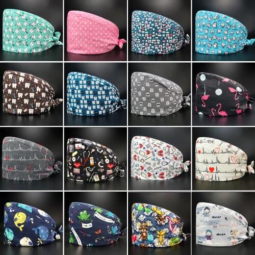 Adjustable Health service working cap Cartoon tooth printing Childrens Checkup Center Scrubs Caps Elastic pet beauty Scrubs hat