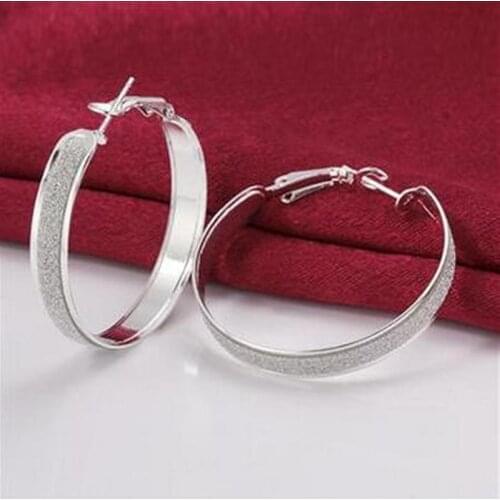 925 Silver Color Ear Ring Round Earrings Jewelry Fashion Temperament Female Personality Exaggerated Simplicity Eh089