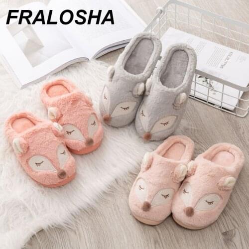Indoor Home Floor Soft Womens Shoes Warm Cute Animal Fox Winter Fur Home Shoes Womens Warm Cotton Slippers