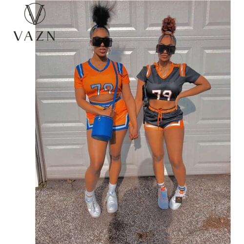 VAZN 2021 Summer Letter Casual Suits Special Holiday O-neck Short Sleeve O-neck Two Piece Set 2 Piece Set Women Top And Pant