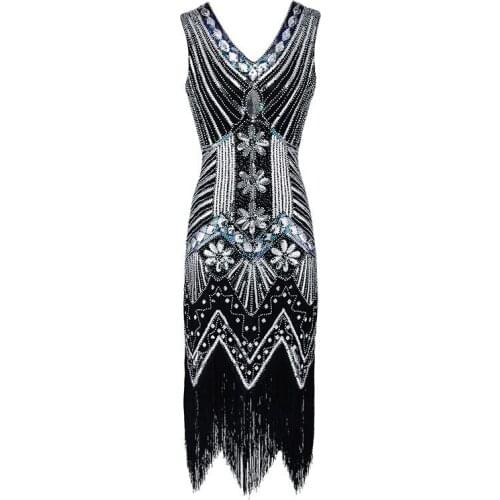4XL Vintage 1920s Flapper Great Gatsby Dress Summer Fancy Costumes V-Neck Art Deco Double Sequin Fringe Party Dresses New
