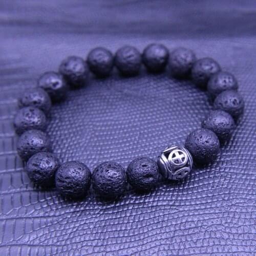 Wonlee Winle 10mm Lava Stone Beaded Stretch Bracelets for Men&Women Stainless Steel Hollow Cross Ball Charms Strand Bracelet