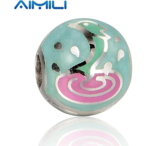 Aimili Jewelry Dolphin Design Clasp Charms Clips 925 Silver Beads Fits Original Brand Diy Bracelets GW Jewelry AMLK002H20