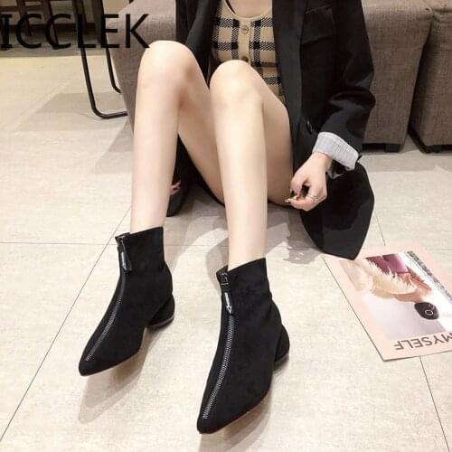 2020 New Women Zip Autumn Ankle Boots Ladies Classic Comfort Thick Middle Heels Female Fashion Black Shoes A208