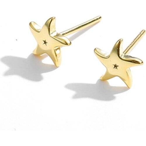 SILVERHOO Sterling Silver 925 Jewelry Simple Star Small Stud Earrings For Women Trendy Gold Earrings Luxury Anti Allergy Jewelry