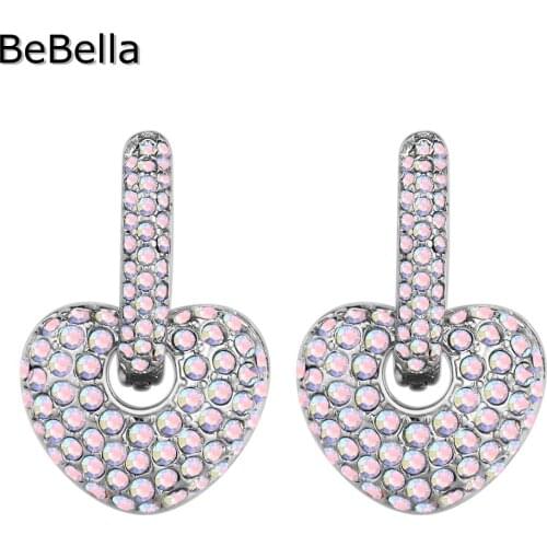 BeBella double heart crystal earrings with Czech Crystals fashion trendy original for women girls birthday Christams gift