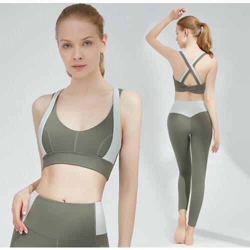 Fitness Women Yoga Set Gym 2-Piece Backless Bras+high Waist Push Up Pants Exercise Padded Workout Running Suit Sportswear