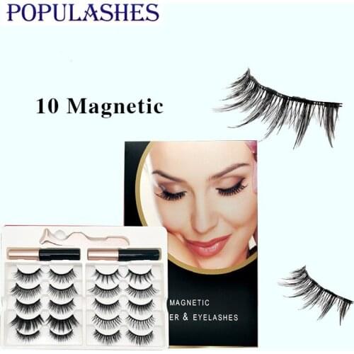 New 10 Pairs Magnetic False Eyelashes Double Bottle Waterproof Eyeliner Tweezers Kit Mixed Lashes Strong Adsorption Magnet Lash