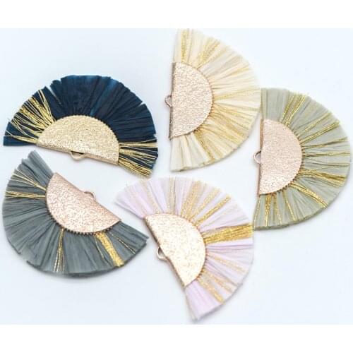 10pcs Fan Tassel Pendants 46x28mm, Raffia Tassel Charms for Earrings (FB-016)
