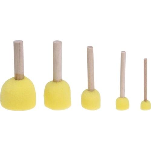 5pcs Children DIY Painting Sponge Brush Toys Wooden DIY Painting Handle Baby Educational Doodle Drawing Graffiti Tool
