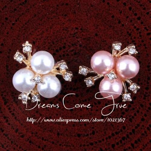 50pcs/lot 20MM 2Color Vintage Alloy Rhinestone Buttons For Girl Hair Accessories Mini Bright Pearl Button For Wedding Invitation