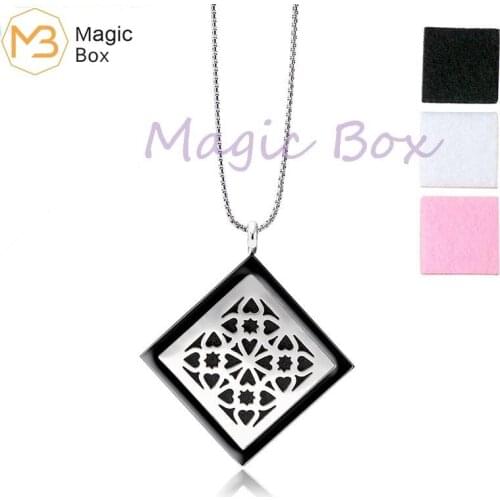 Aromatherapy necklace Essential oil diffuser stainless steel square shape pendant enamel Locket with 3 pads necklace for women
