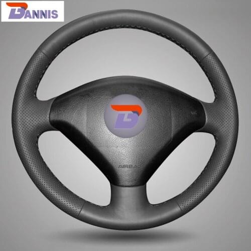 BANNIS Black Artificial Leather DIY Hand-stitched Steering Wheel Cover for Peugeot 307 Car
