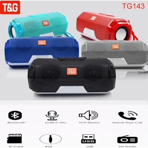 T&G TG143 Bluetooth Speaker LED Light Wireless Portable Double Loudspeaker Subwoofer DJ Sound Box Waterproof Speakers FM Radio