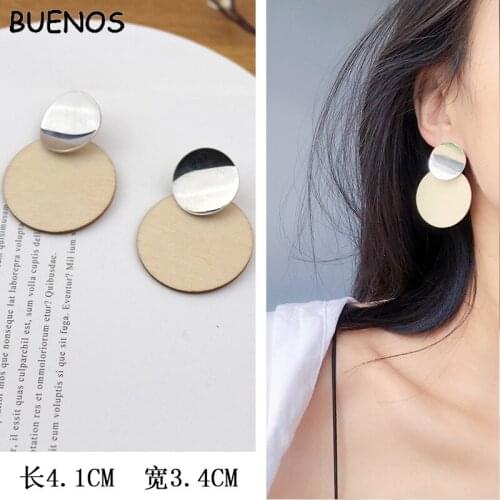 BUENOS Vintage Geometirc Round Wooden Earrings for 2019 Women Long Drop Earrings Korean Tassel Earrings Wood Earrings Jewelry