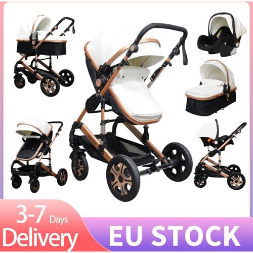 EU warehoue 3 in 1stroller baby Luxury Baby stroller high landscape baby Carriage PU material with car seat