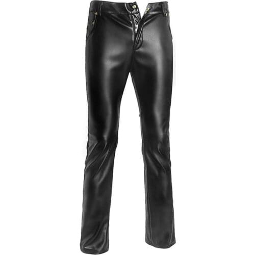 Men Pants Night Club Motorcycle Biker Men Faux Leather Stretchy Pencil Pants Long Trousers штаны мужские 2021