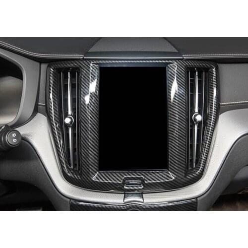 For Volvo XC60 XC 60 2018 2019 Carbon Fiber Console Navigation Frame Decoration Cover Trim Strip Interior Molding Sequins