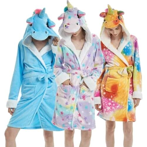Adults Animal Flannel Bath Robe Sleepwear Women Men Couple Bathrobe Thick Warm Robe Winter Unisex Panda Unicorn Plush Pajamas