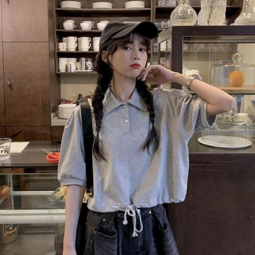 Polo collar T-shirt summer Korean top womens Harajuku Preppy style 2021 new slim versatile niche age reducing short sleeve top