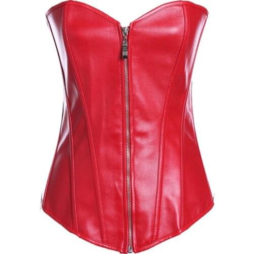 Front Zipper Leather Corset Red Color 6XL Plus Size Corsets Busiters Overbust Top Hot Sexy Lingries Party Club Wear Lace Up Back