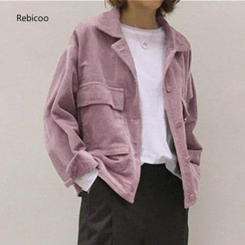Autumn spring Women Corduroy Jacket Tops ladies pure color streetwear Coat Casual Vintage Oversize Loose baseball jackets