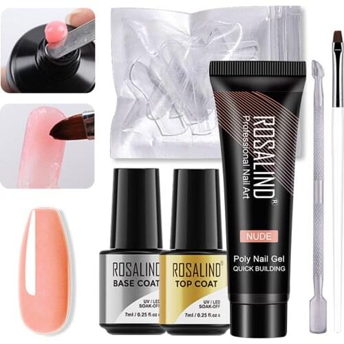 UV Gel Polish Manicure Set Fast Building Nail Kit(15ml Nail Extension Gel,Base Coat,top Coat,Cuticle Pusher,Nail Brush,Nail Tip)