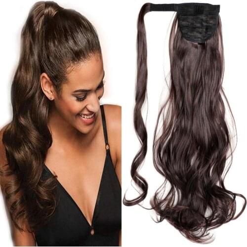 Mtmei Hair Long Wavy Ponytail Wrap Around Ponytail Clip in Hair Extensions Synthetic Pony Tail Hairpiece Black Brown Blonde